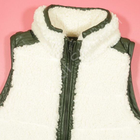 Tuckernuck Beckham Vest Womens Large Green Vegan Leather Shearling Reversible